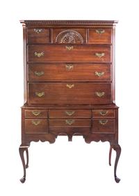 An American Queen Anne Mahogany Highboy, 18TH CENTURY, JOHN ACKLEY, NEW YORK, Height 72 x width 45 x depth 22 1/2 inches. — 18TH CENTURY, JOHN ACKLEY, NEW YORK,