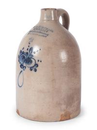 A Two-Gallon Cobalt Decorated Stoneware Advertising Crock