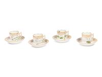 A Set of Four Royal Copenhagen Flora Danica Porcelain Coffee Cups and Saucers