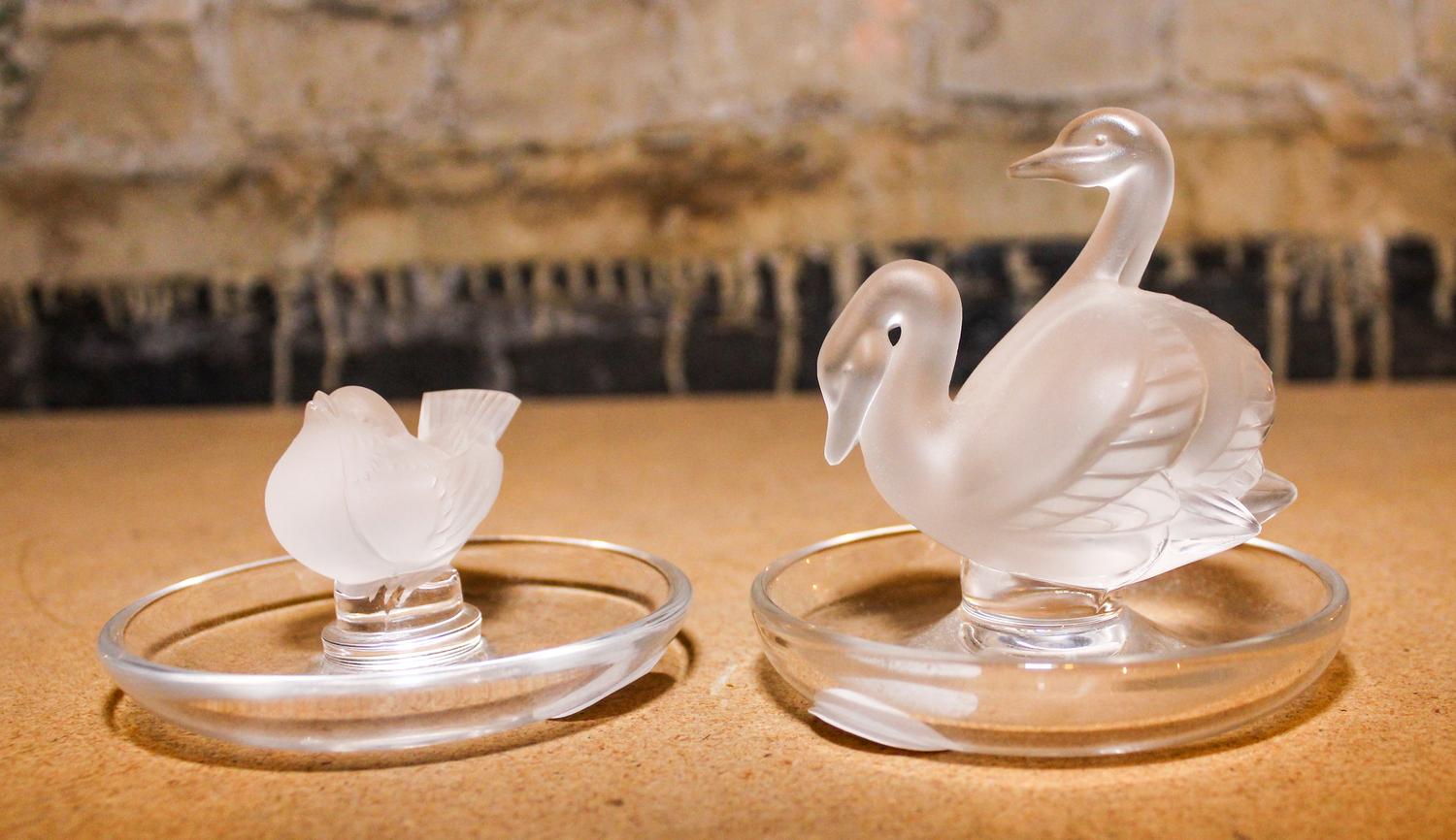 Two Lalique Molded and Frosted Glass Ring Trays Diameter of each 3 1/2 inches. — SECOND HALF 20TH CENTURY