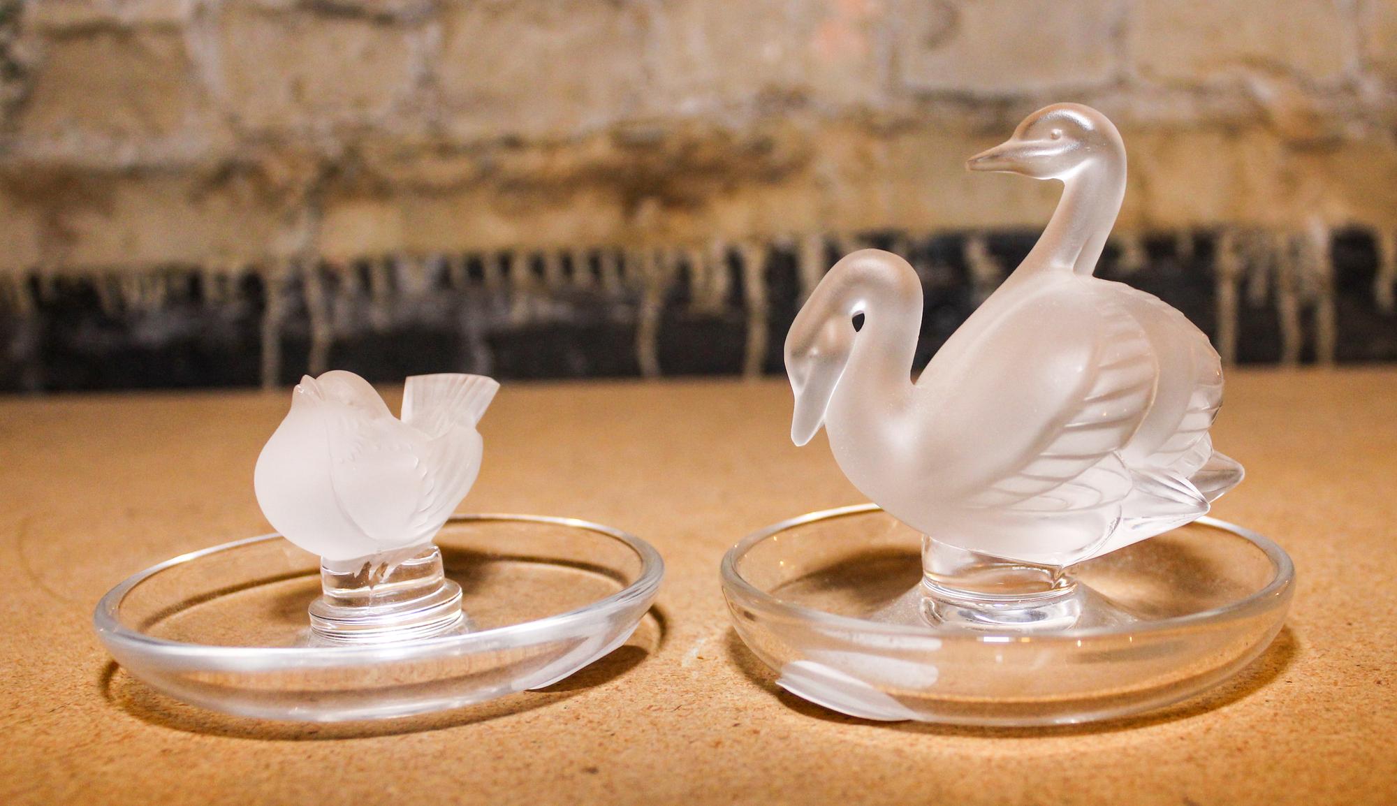 Two Lalique Molded and Frosted Glass Ring Trays Diameter of each 3 1/2 inches. — SECOND HALF 20TH CENTURY