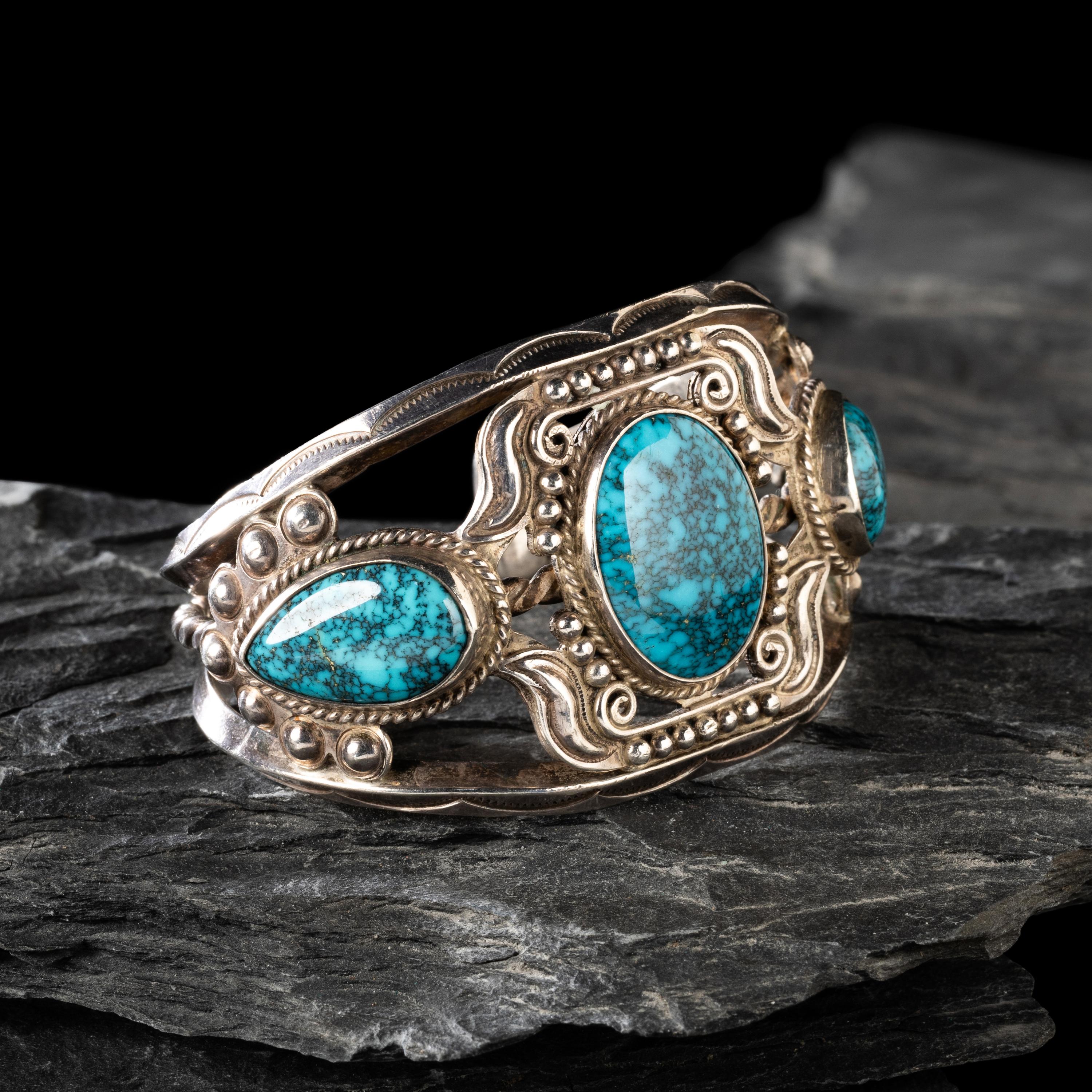 Fred Peshlakai (Diné, 1896-1975) — Silver and Lone Mountain Turquoise Cuff Bracelet