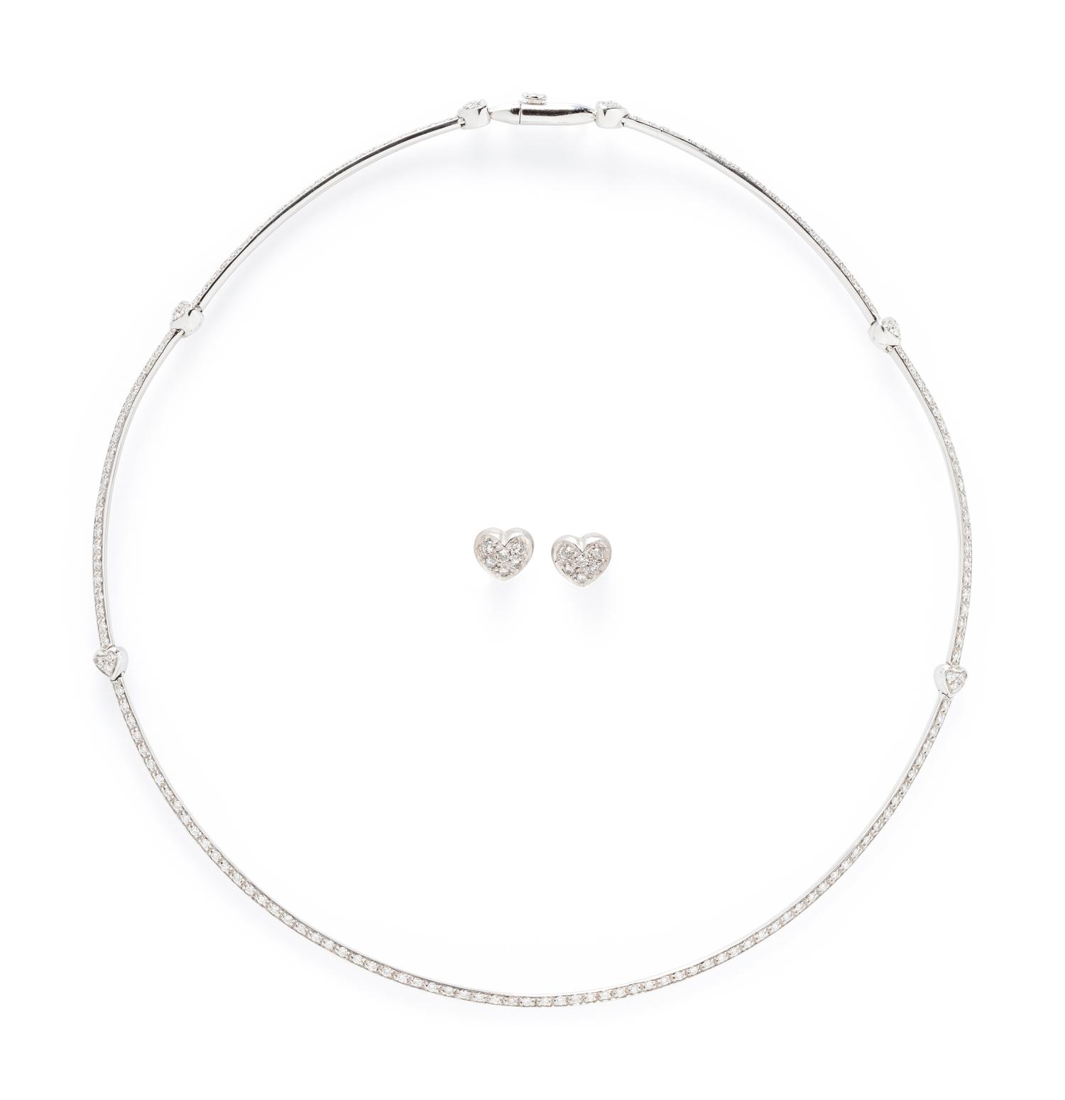 WHITE GOLD AND DIAMOND EARRINGS AND NECKLACE