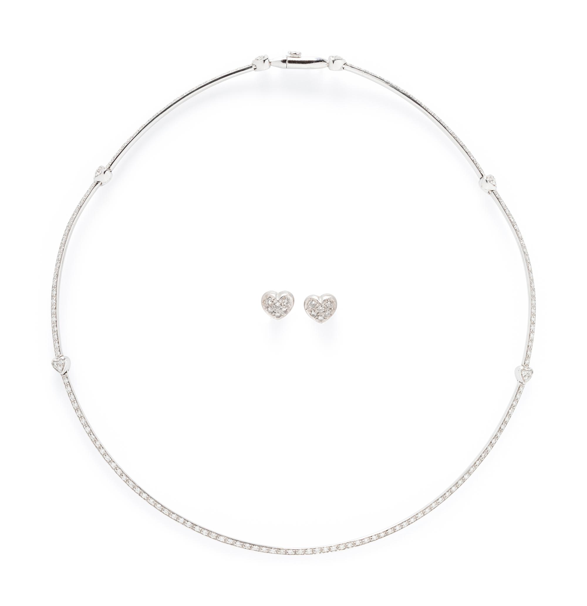 WHITE GOLD AND DIAMOND EARRINGS AND NECKLACE