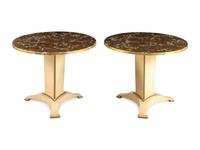 A Pair of Contemporary Cream-Painted and Metallic Leaf-Decorated Side Tables