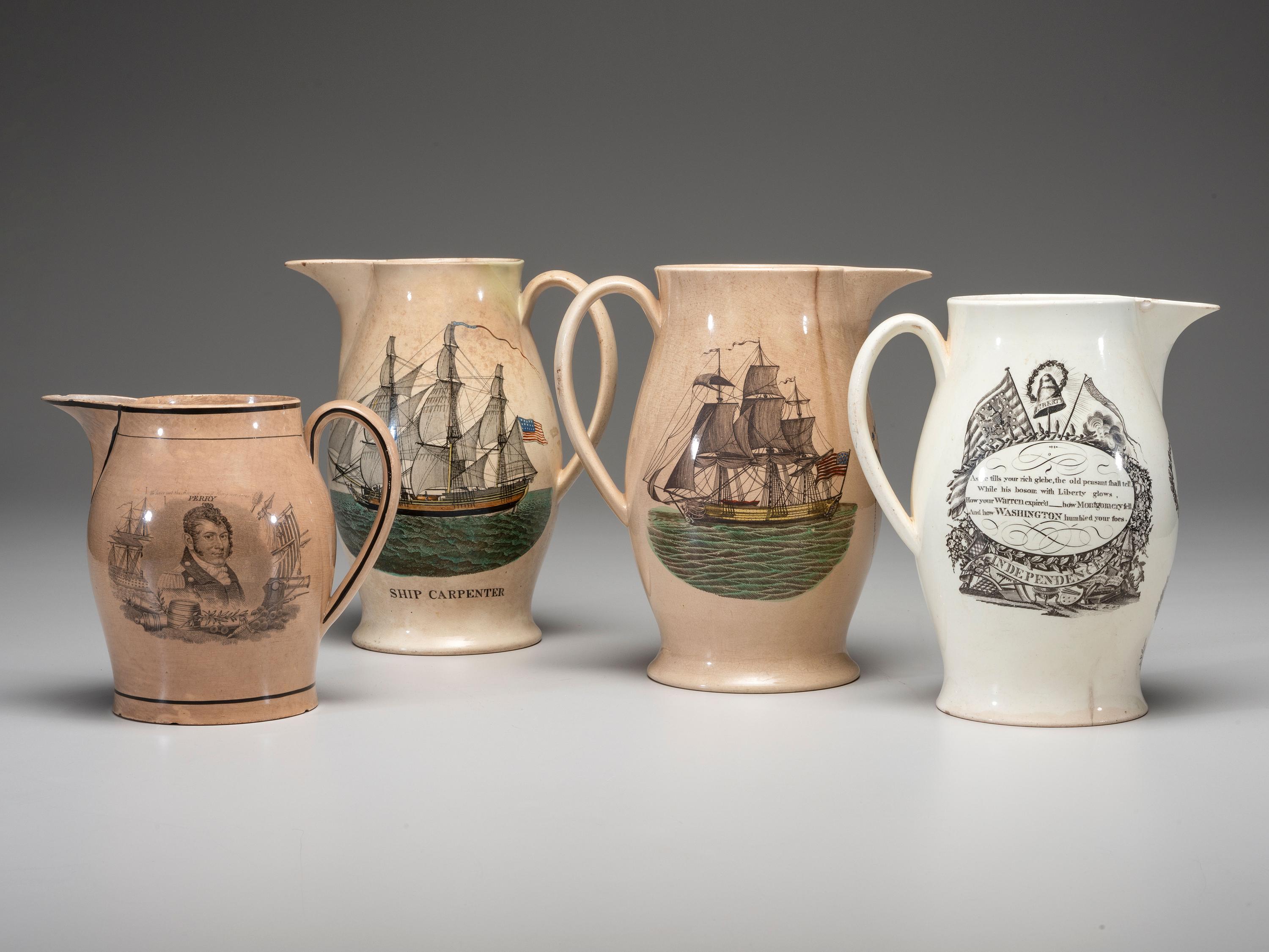 Four Patriotic Creamware Pitchers