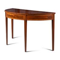 A Pair of Late George III Mahogany, Satinwood and Yew Wood Console Tables
