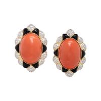 BICOLOR GOLD, CORAL, ENAMEL, AND DIAMOND EARRINGS