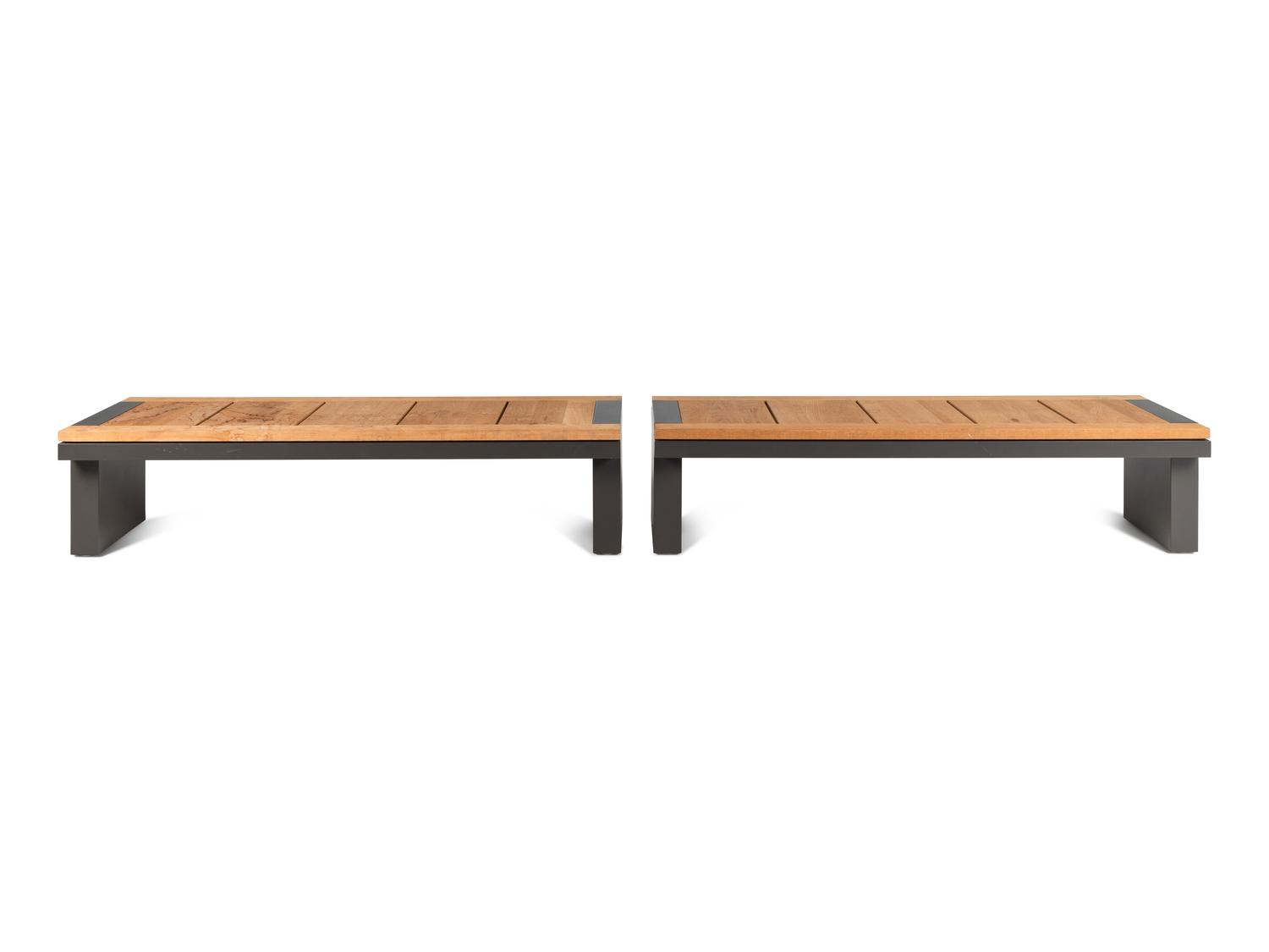 A Pair of Contemporary Painted Metal and Beech Benches