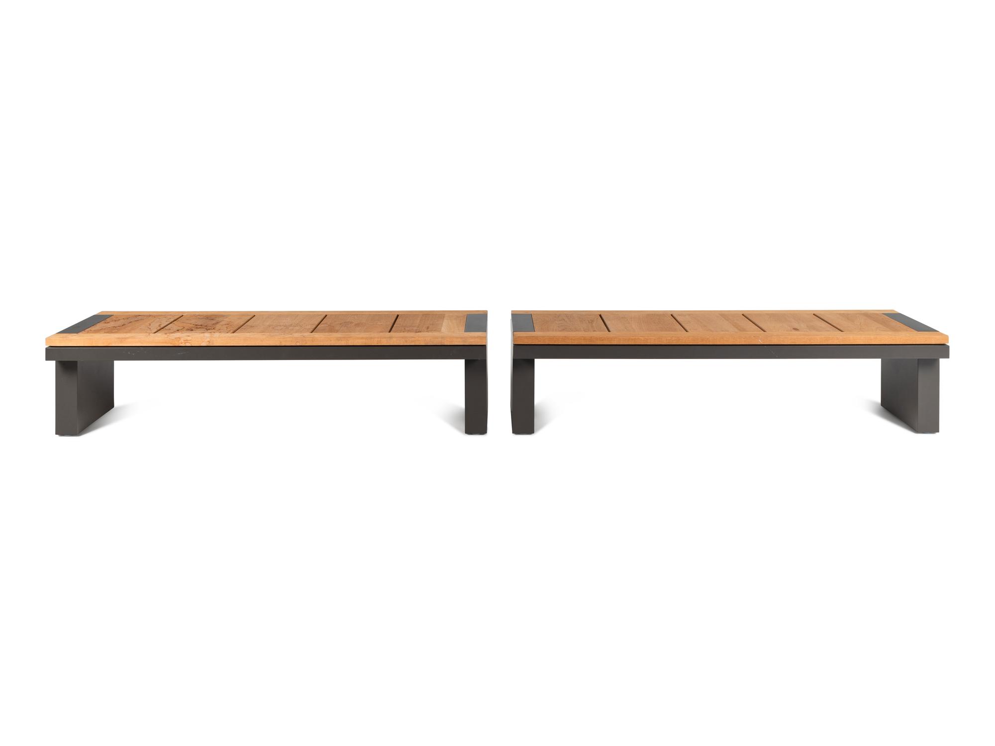 A Pair of Contemporary Painted Metal and Beech Benches