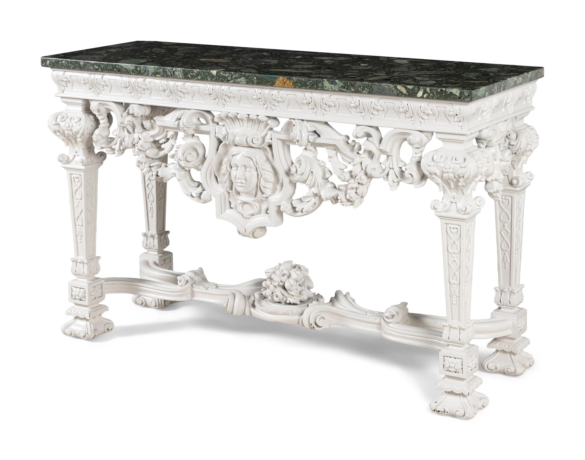 A Louis XIV Style White-Painted Marble-Top Console Table