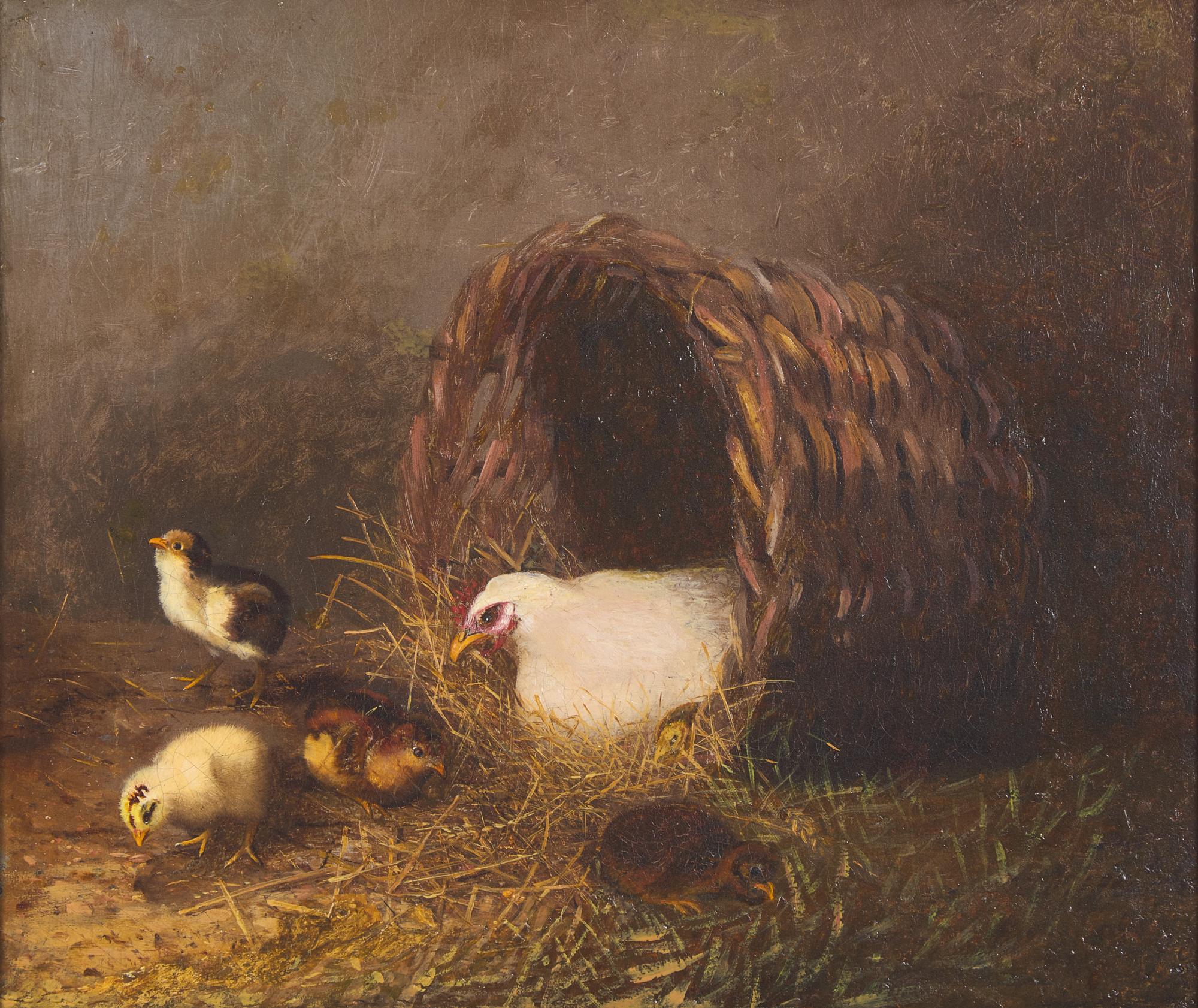 Hen and Chicks in a Basket