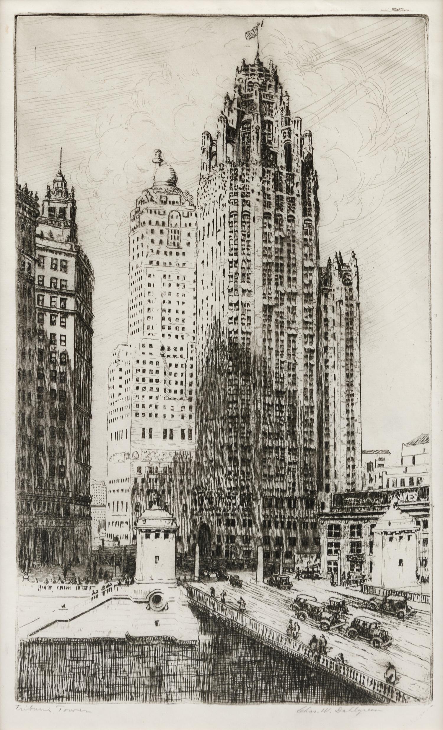 [CHICAGO]. DAHLGREEN, Charles W. (1864-1955). A group of 8 etchings of Chicago landmarks and scenes, ca 1910-1933, comprising: