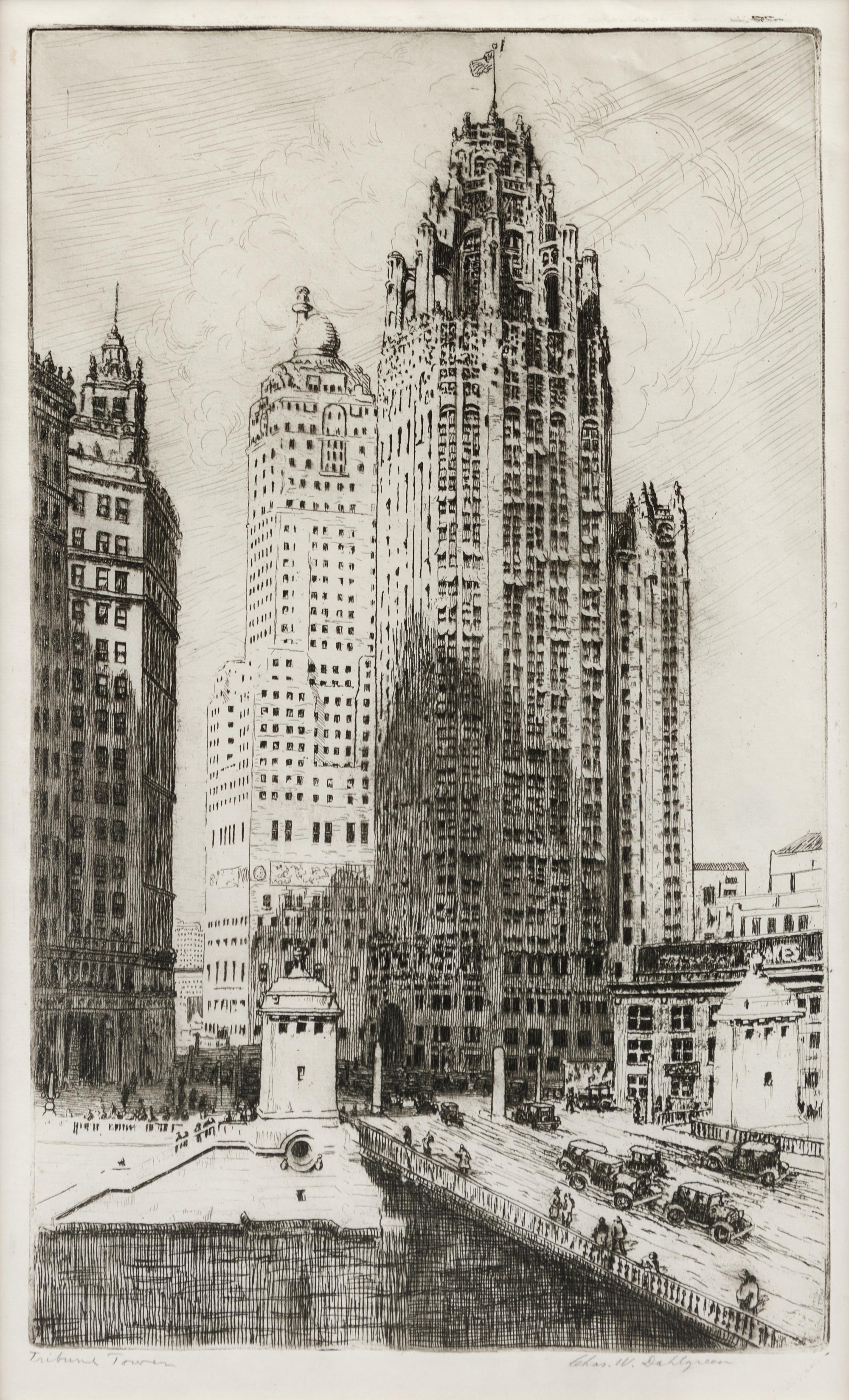 [CHICAGO]. DAHLGREEN, Charles W. (1864-1955). A group of 8 etchings of Chicago landmarks and scenes, ca 1910-1933, comprising: