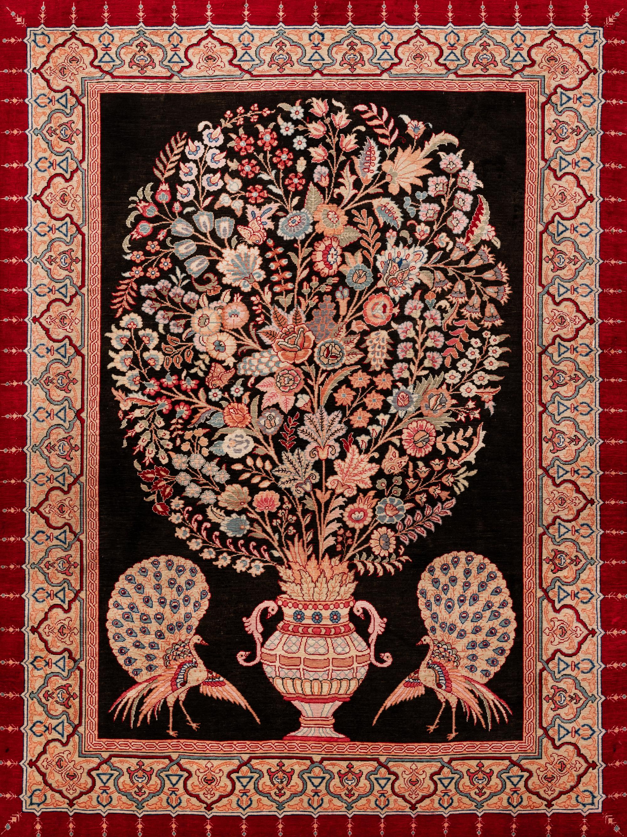 A Pair of Qum Silk and Wool Pictorial Rugs