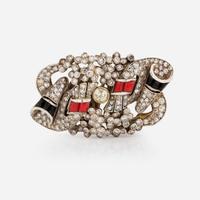 An 18K White Gold, Diamond, and Gemstone Duette Brooch