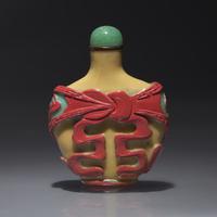 A Chinese Carved Double Overlay Glass Snuff Bottle, Qing Dynasty, Circa 1800-1880 — 1800-1880年 褐地套紅綠料螭龍紋鼻煙壺
