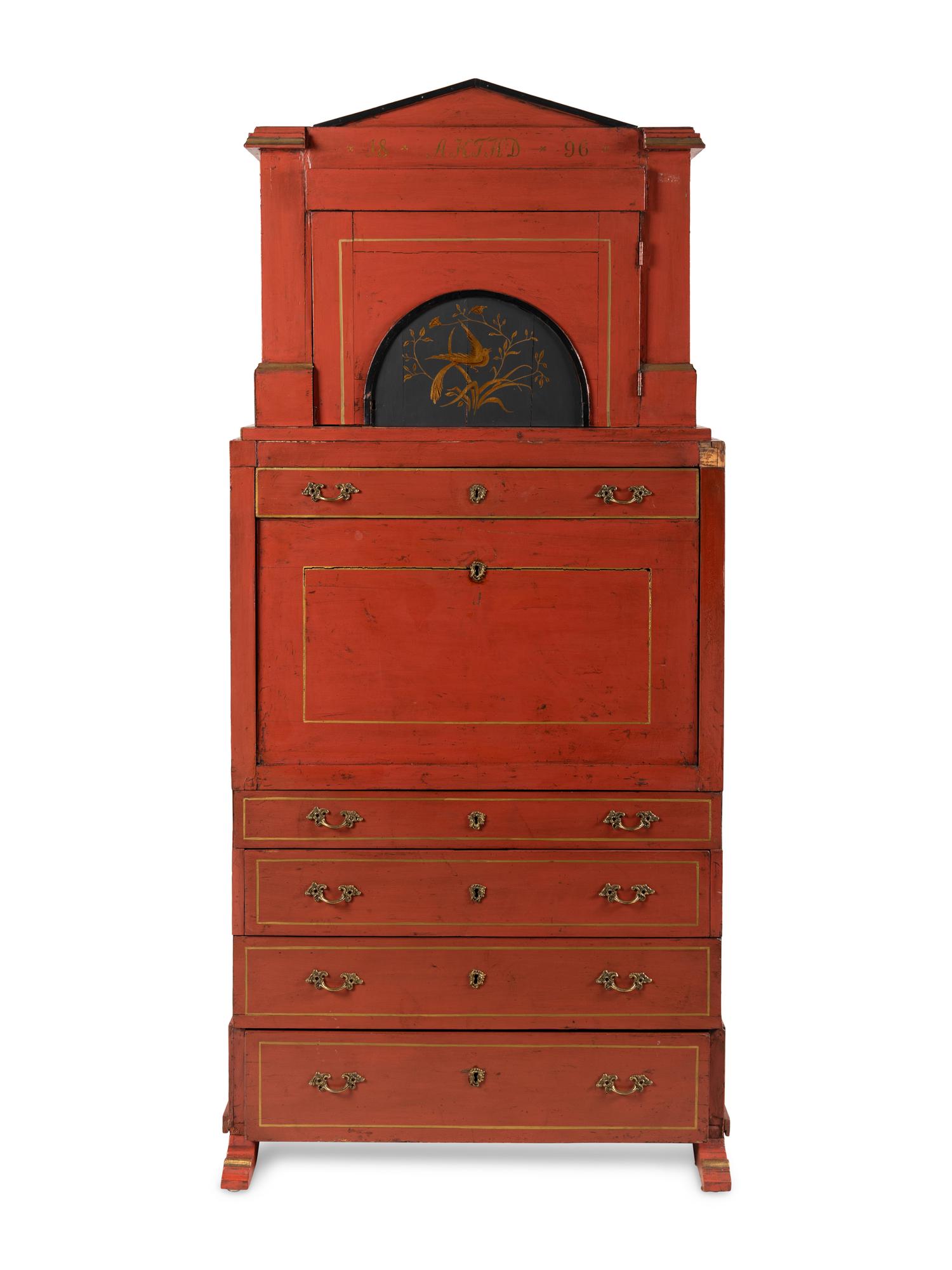 A North European Red-Painted Bureau Cabinet