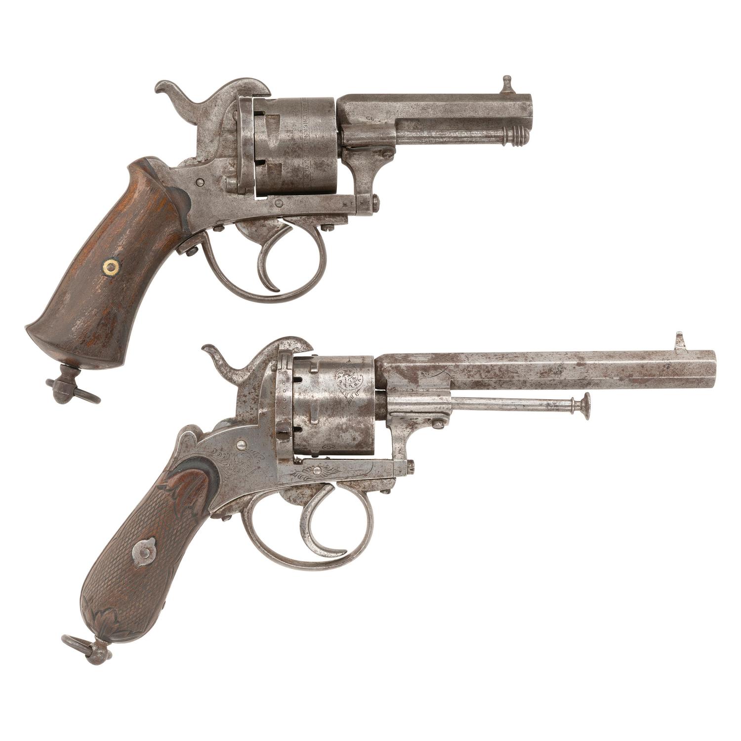 Pair of Belgian 7mm and 9mm Pinfire revolvers