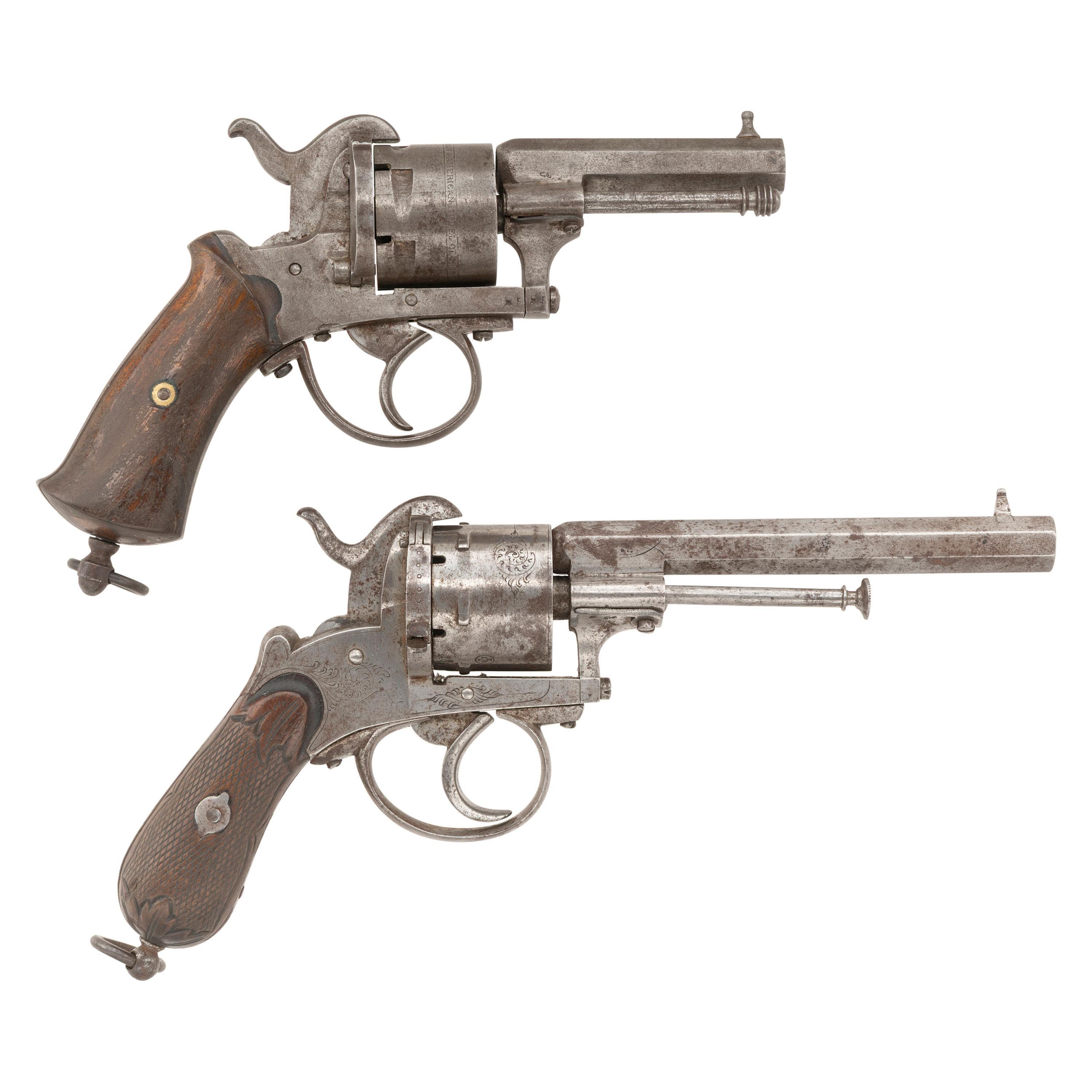 Pair of Belgian 7mm and 9mm Pinfire revolvers
