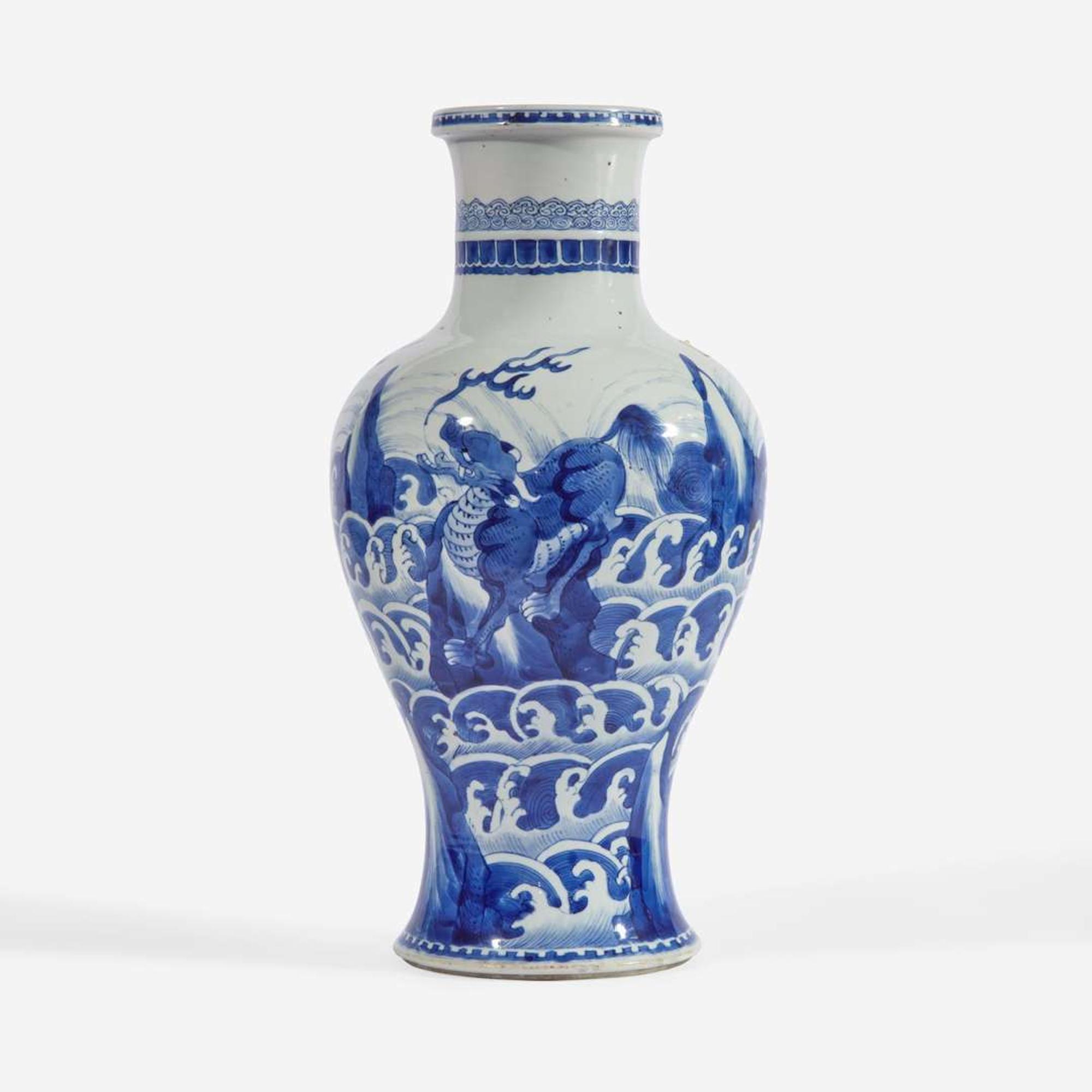 A large Chinese blue and white porcelain baluster vase 海水江崖瑞兽青花大瓶