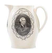 A Liverpool Transfer-Printed Creamware 'Peace, Plenty, and Independence / James Madison' Pitcher