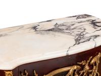 A Pair of Louis XV Style Gilt Bronze Mounted Mahogany and Vernis Martin Marble-Top Cabinets