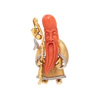 CARVED CORAL AND DIAMOND PENDANT/BROOCH