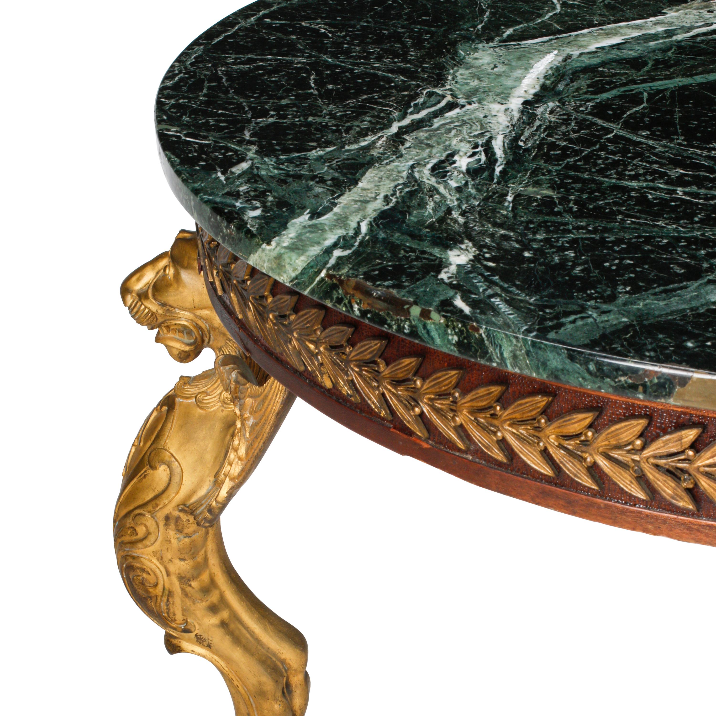 An Empire Gilt Bronze and Mahogany Marble-Top Guéridon