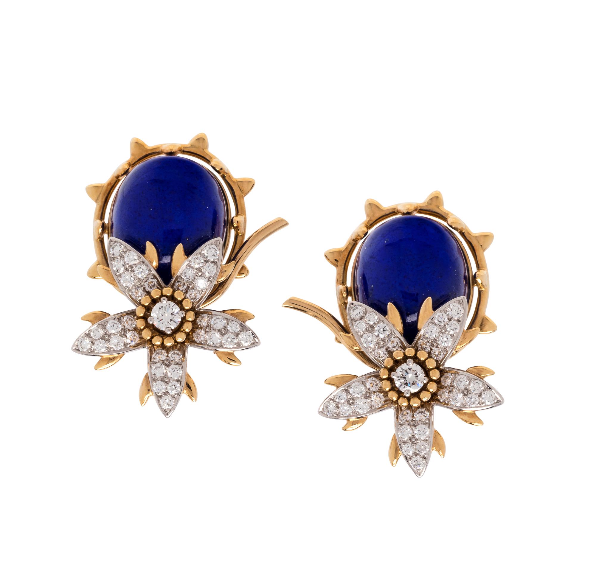 TIFFANY & CO., SCHLUMBERGER, LAPIS LAZULI AND DIAMOND EARCLIPS