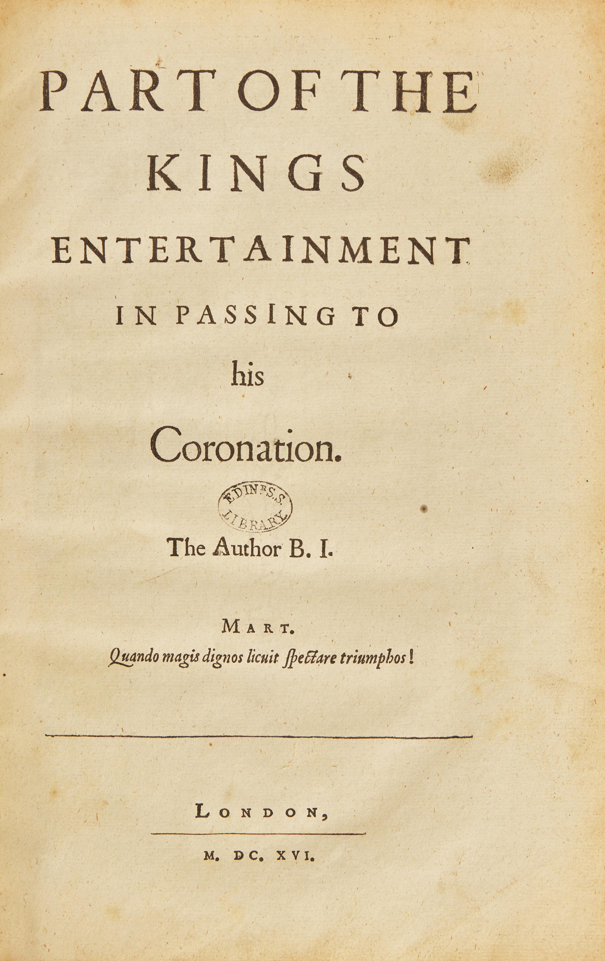 [Literature] Jonson, Ben. Extract from "The Workes of Benjamin Jonson"
