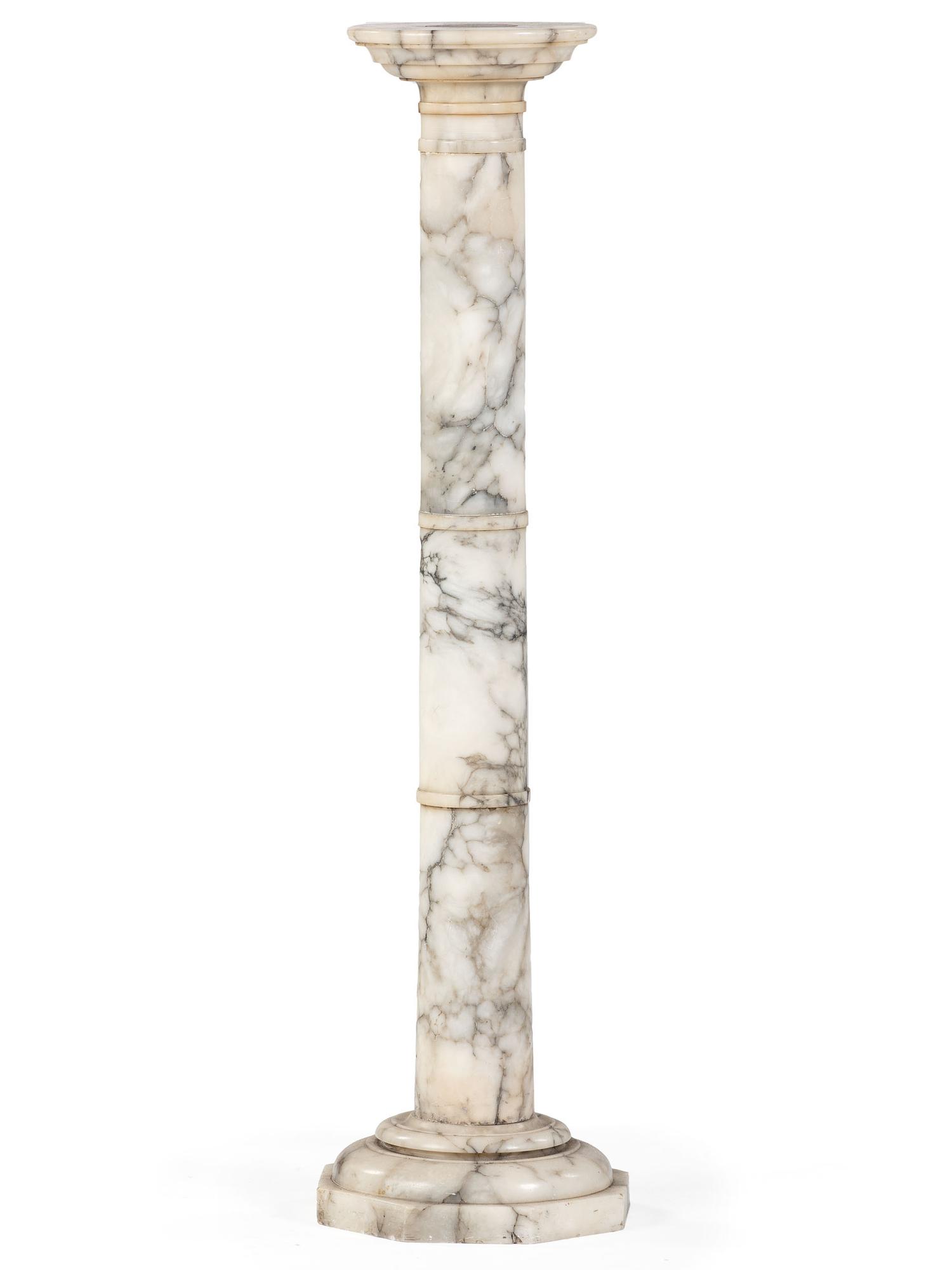 A Neoclassical White and Gray Marble Pedestal
