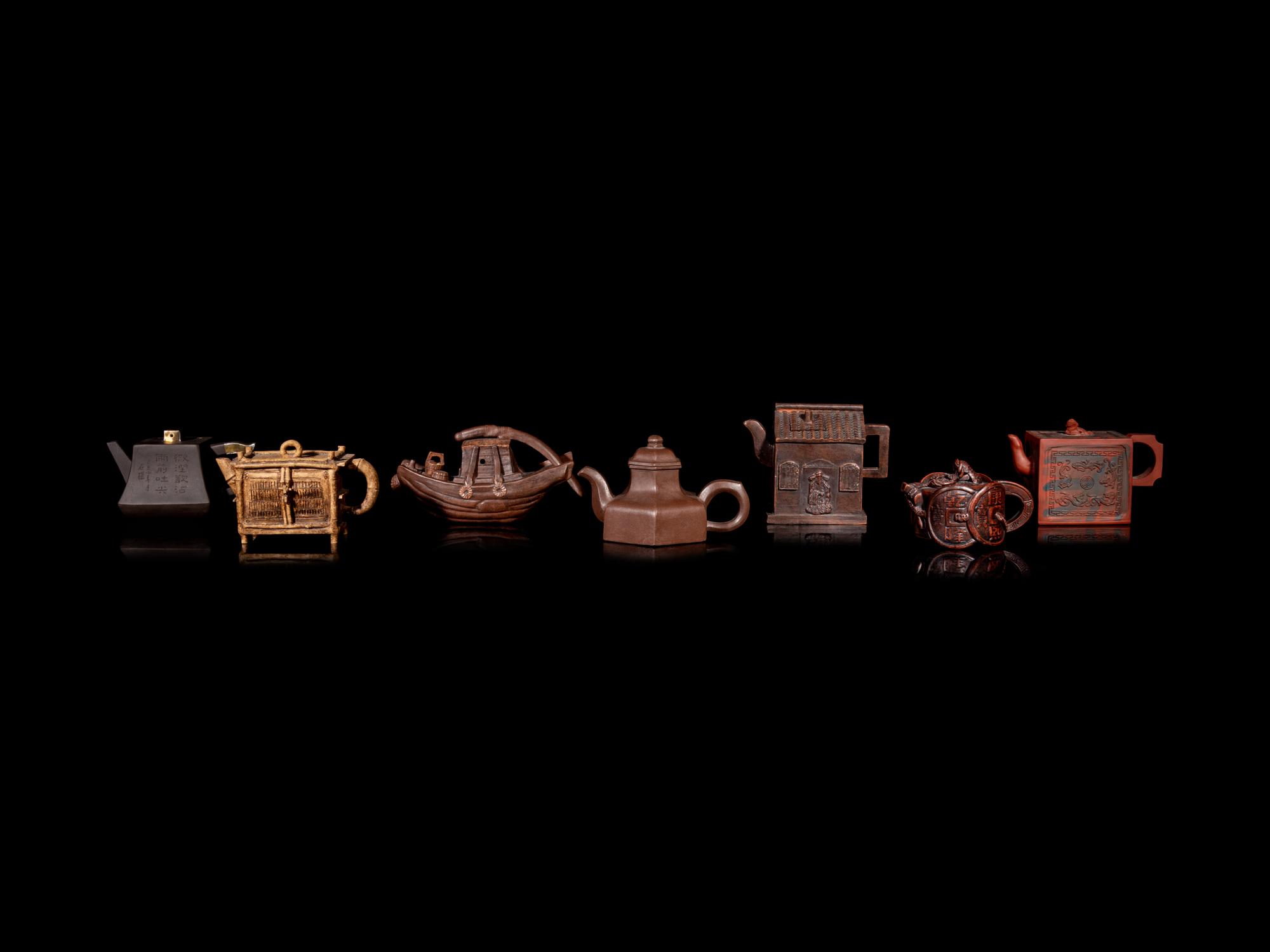 Seven Chinese Yixing Zisha Pottery Teapots