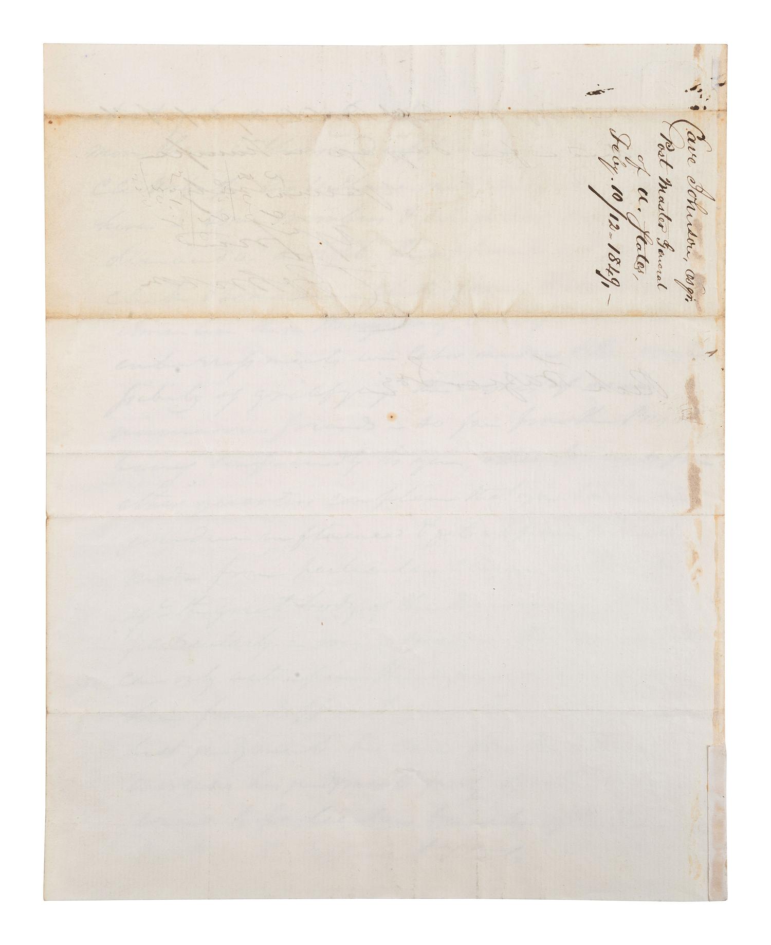 [POLITICS]. JOHNSON, Cave (1793-1866). ALS ("C. Johnson") as Postmaster General. Washington, 1849.