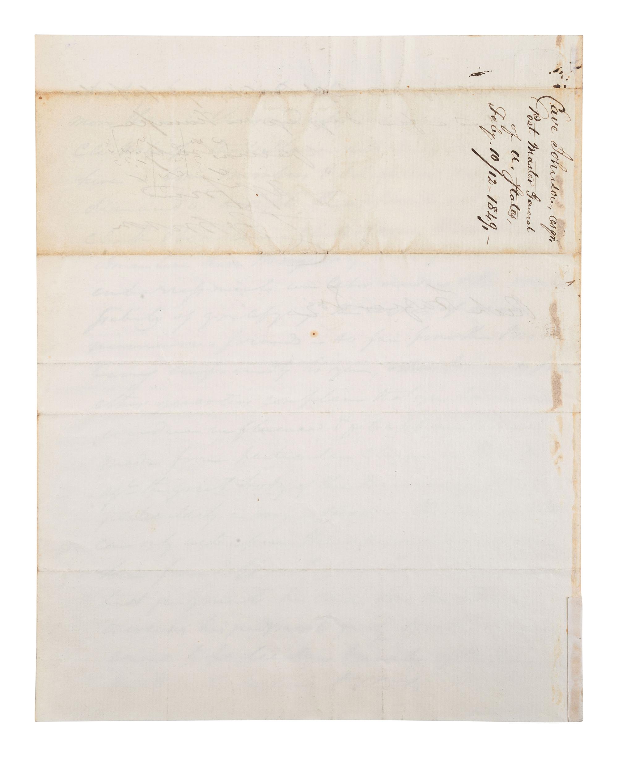 [POLITICS]. JOHNSON, Cave (1793-1866). ALS ("C. Johnson") as Postmaster General. Washington, 1849.