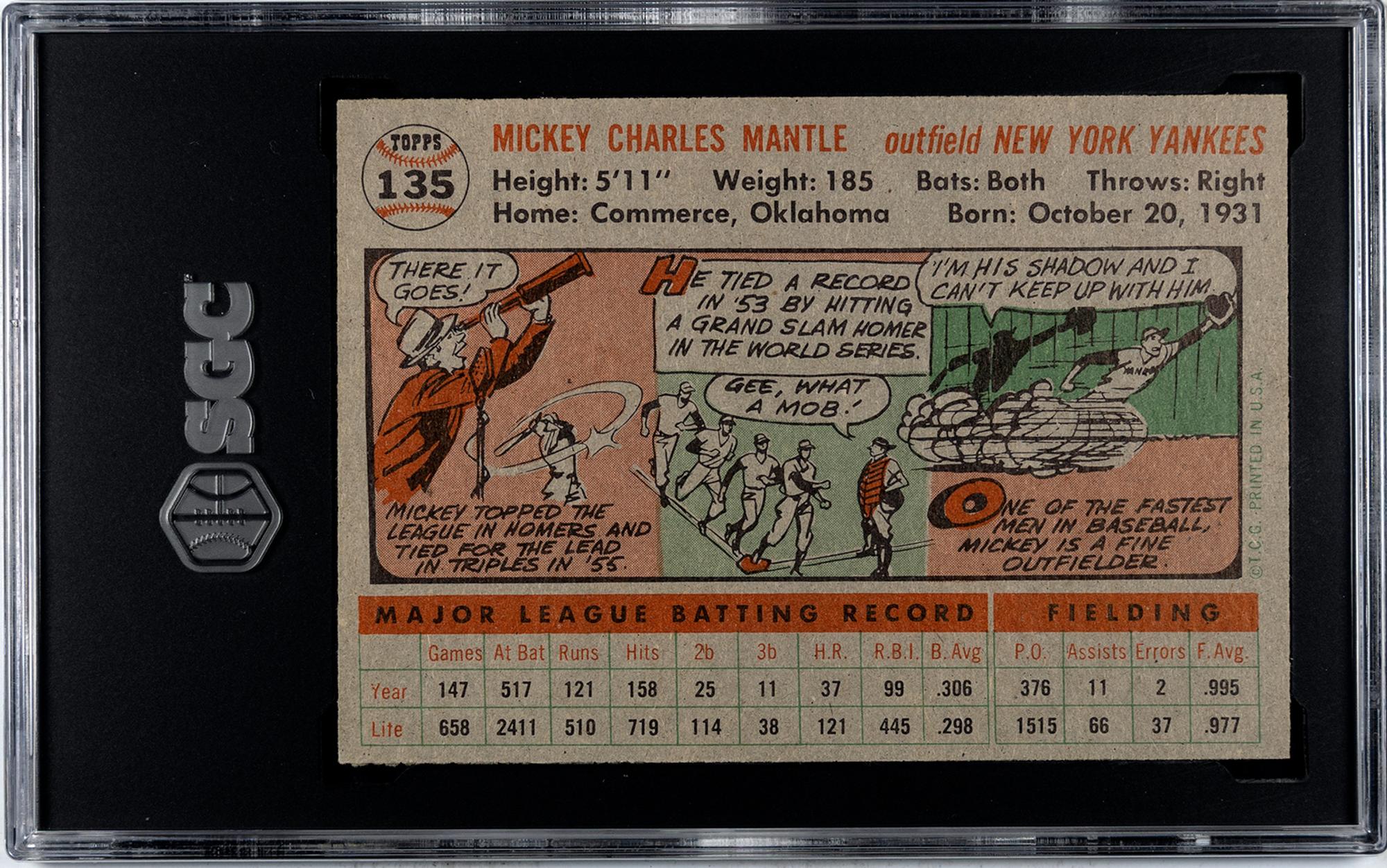 A 1956 Topps Mickey Mantle Gray Back Baseball Card No. 135 (SGC 7.5 NM+)