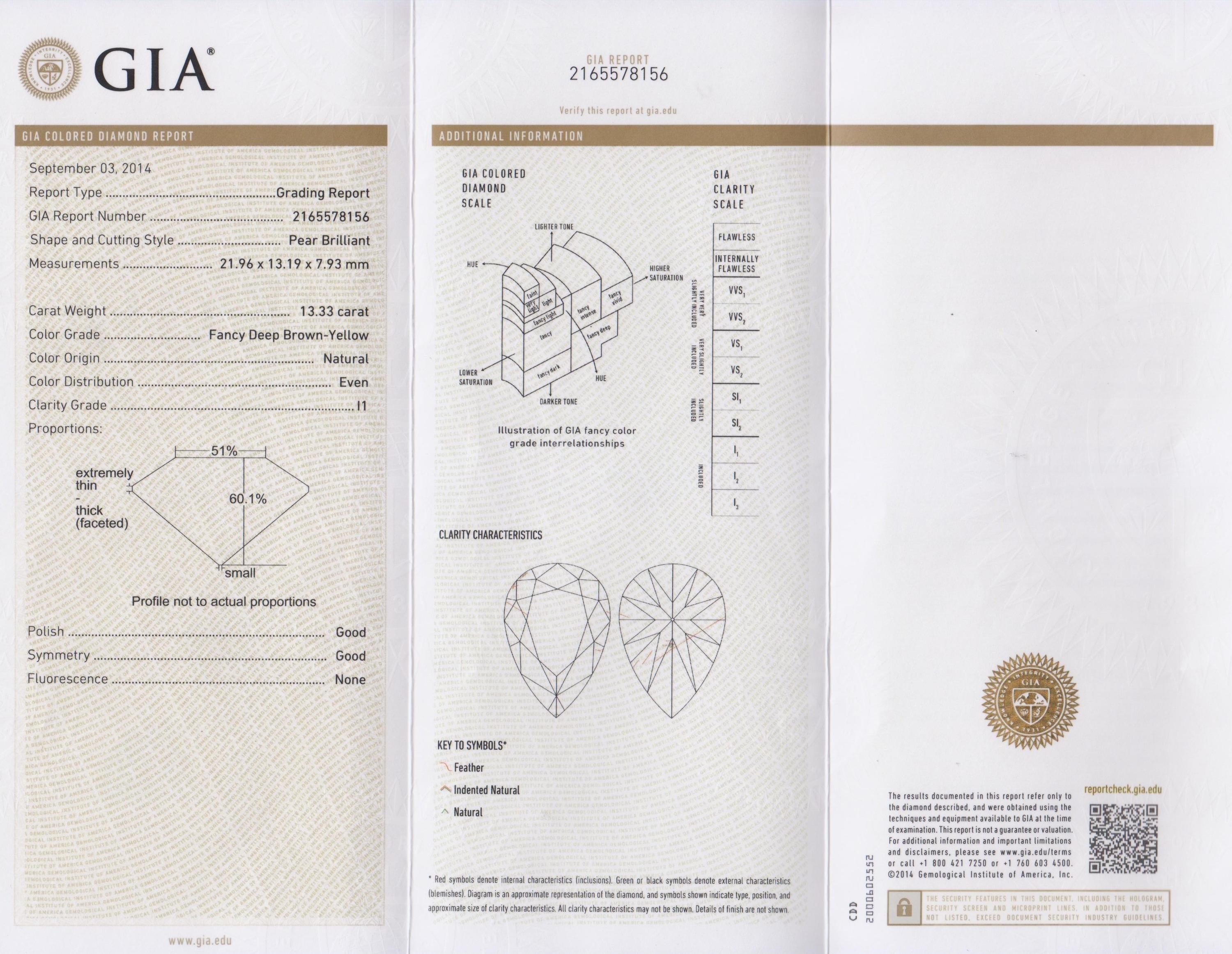 A Platinum, Fancy Deep Brown Yellow Diamond and Diamond Ring/Pendant, 13.60 dwts.
