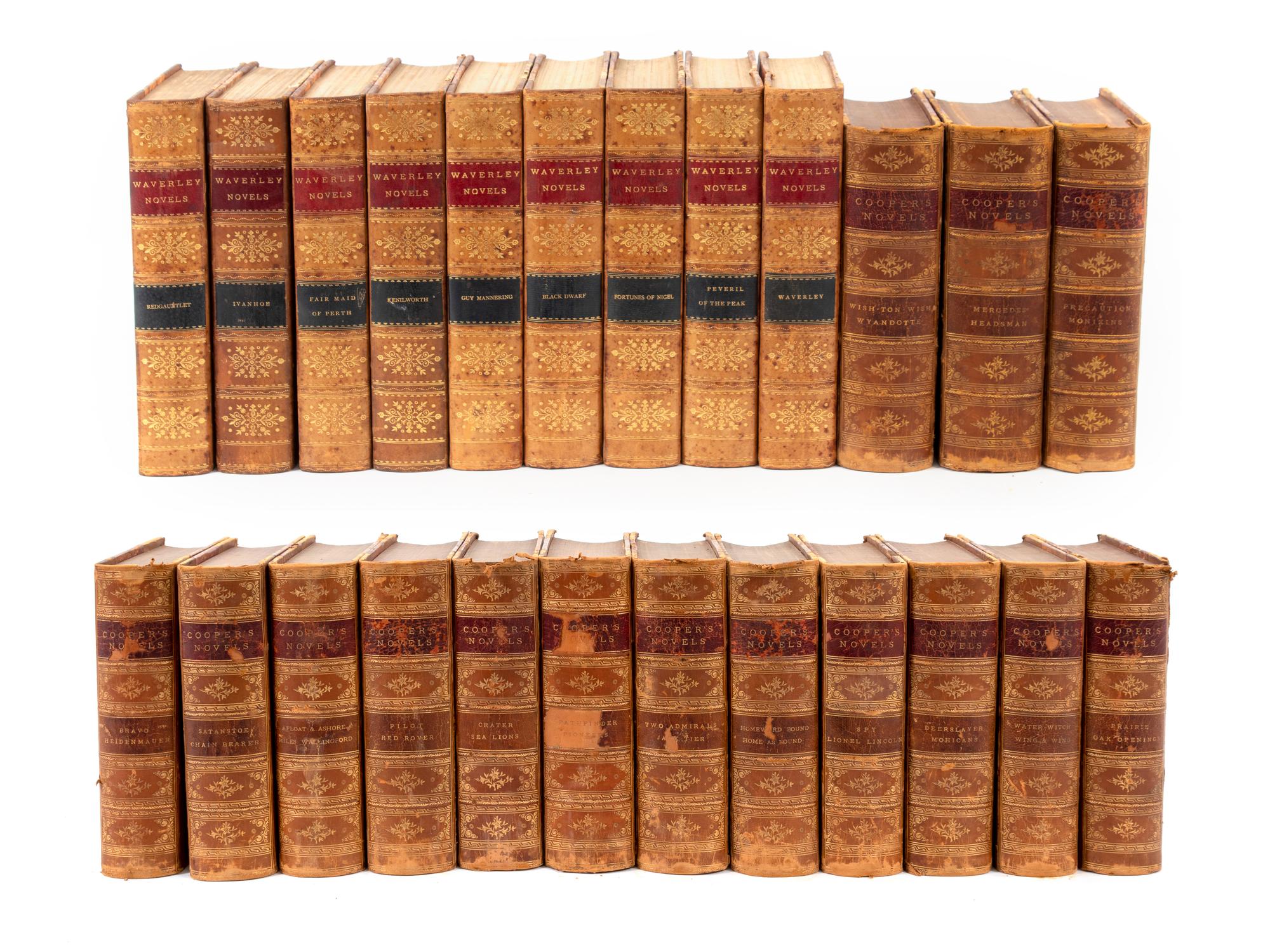 Waverley Novels, Sir Walter Scott; The Publishers Plate Renting Co., New York, 1871, 9 Volumes: and Cooper's Novels, James Fenimore Cooper; D. Appleton & Co., New York, 1883, 15 volumes