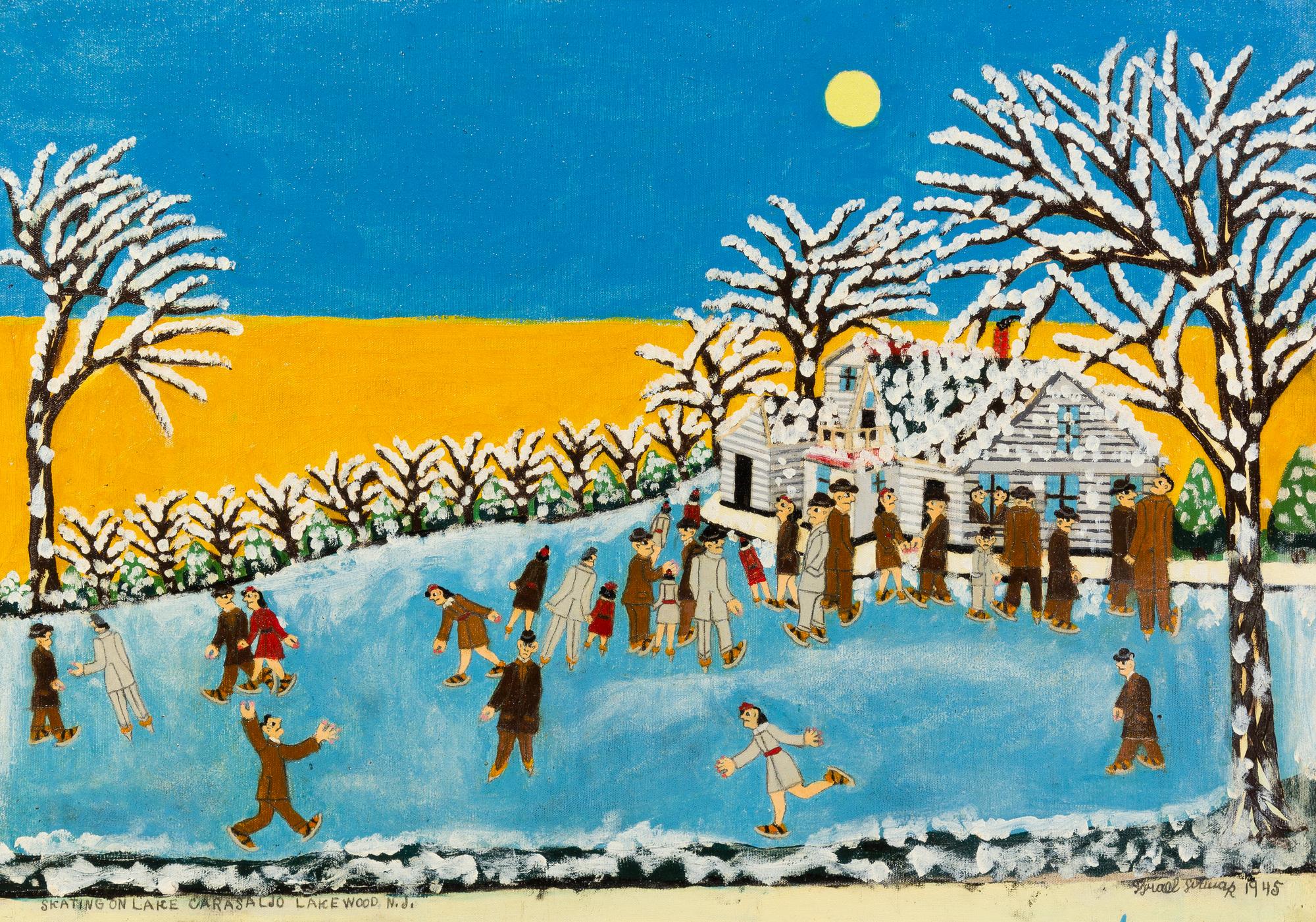 Israel Litwak, (American/Russian, 1867-1960), Skating on Lake Carasaljo Lakewood N.J., 1945