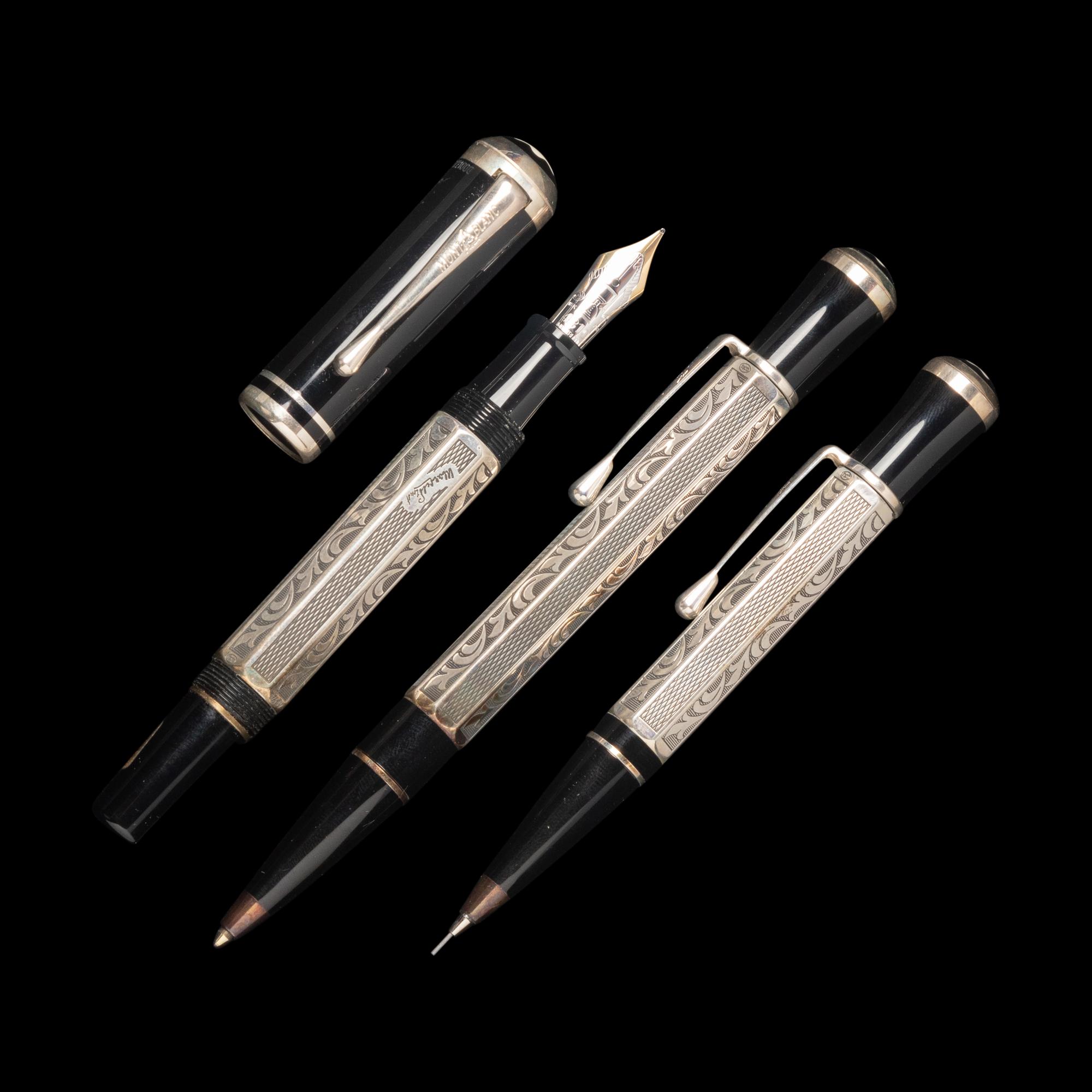 A Montblanc Limited Edition Marcel Proust Fountain Pen, Rollerball Pen and Mechanical Pencil