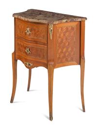 A Louis XV/XVI Transitional Style Parquetry Marble-Top Side Table