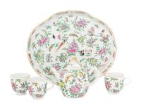 A Five-Piece Famille Rose Porcelain 'Butterfly' Tea Set