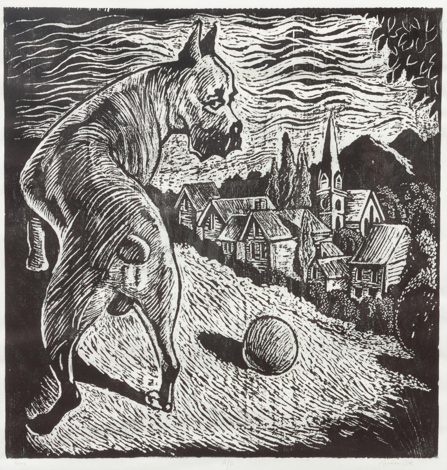 Three Works of Art depicting Various Dog Breeds Largest: 18 1/4 x 17 1/4 inches.