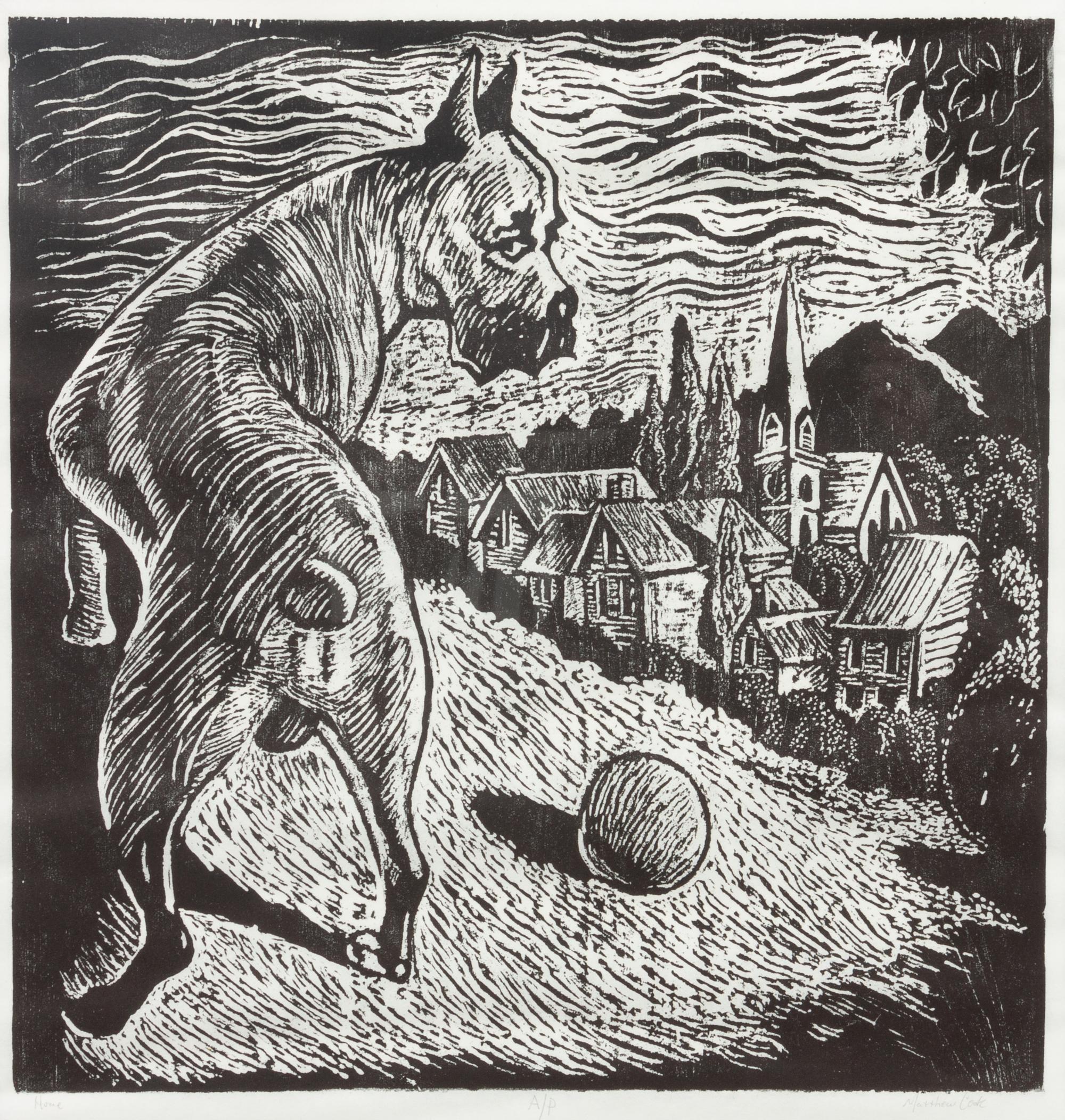 Three Works of Art depicting Various Dog Breeds Largest: 18 1/4 x 17 1/4 inches.
