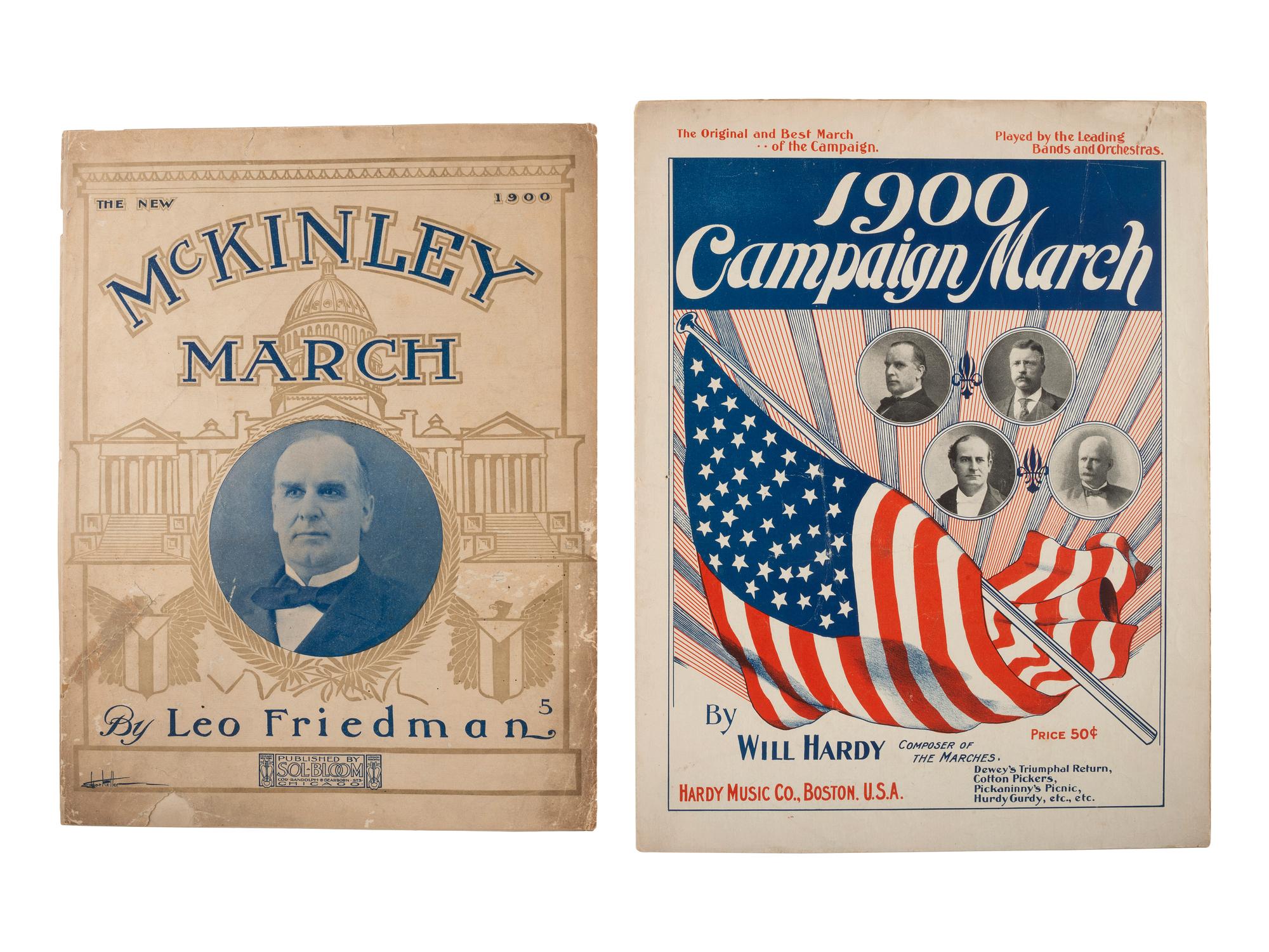 McKINLEY, William (1843-1901). A group of broadsides, glasses, textiles, and other ephemera related to the 1896 and 1900 presidential campaigns of William McKinley.