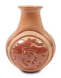 Carved Two-Toned Redware Pottery Jar