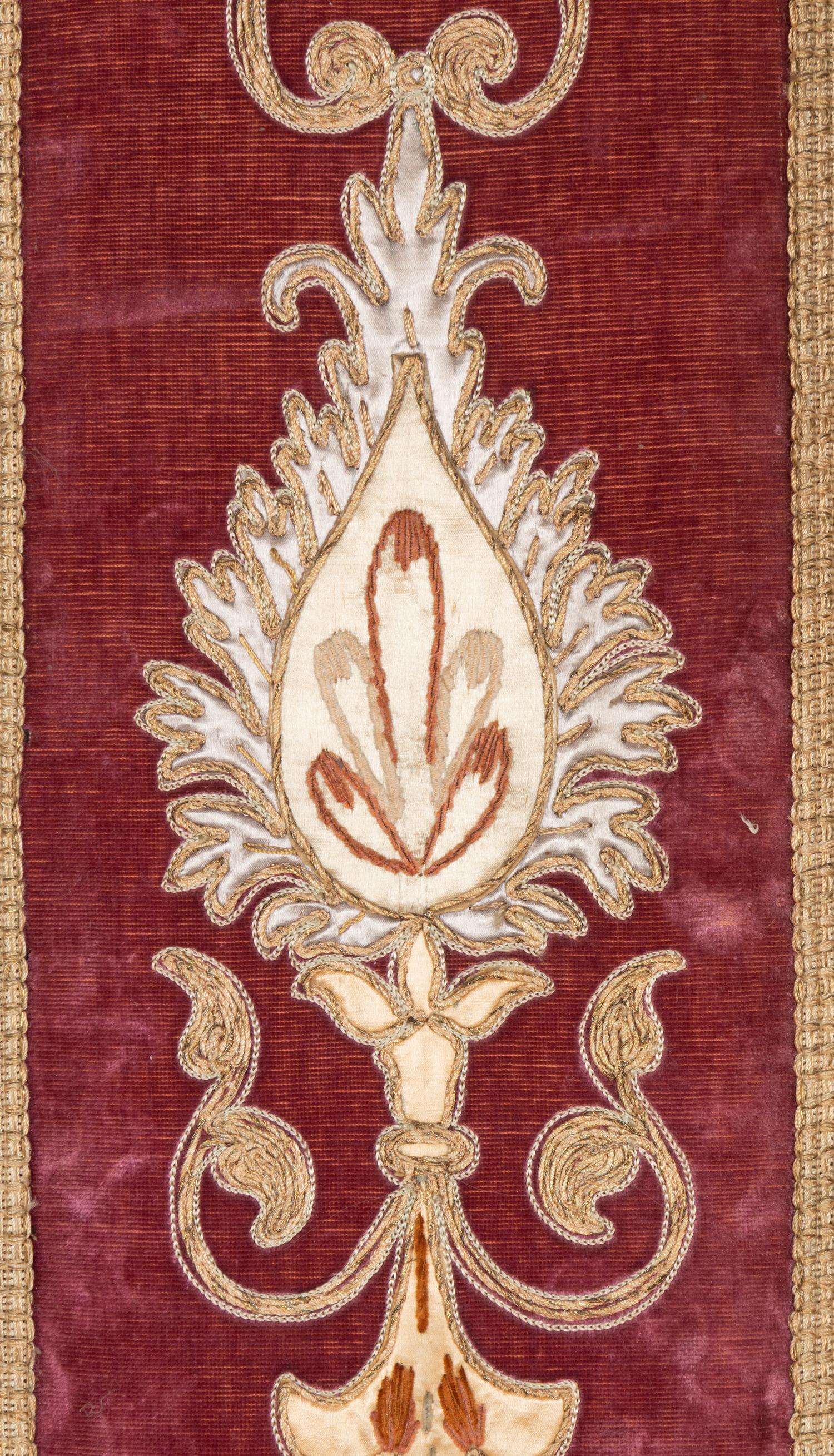 A Set of Four Continental Metallic Thread Embroidered Panels