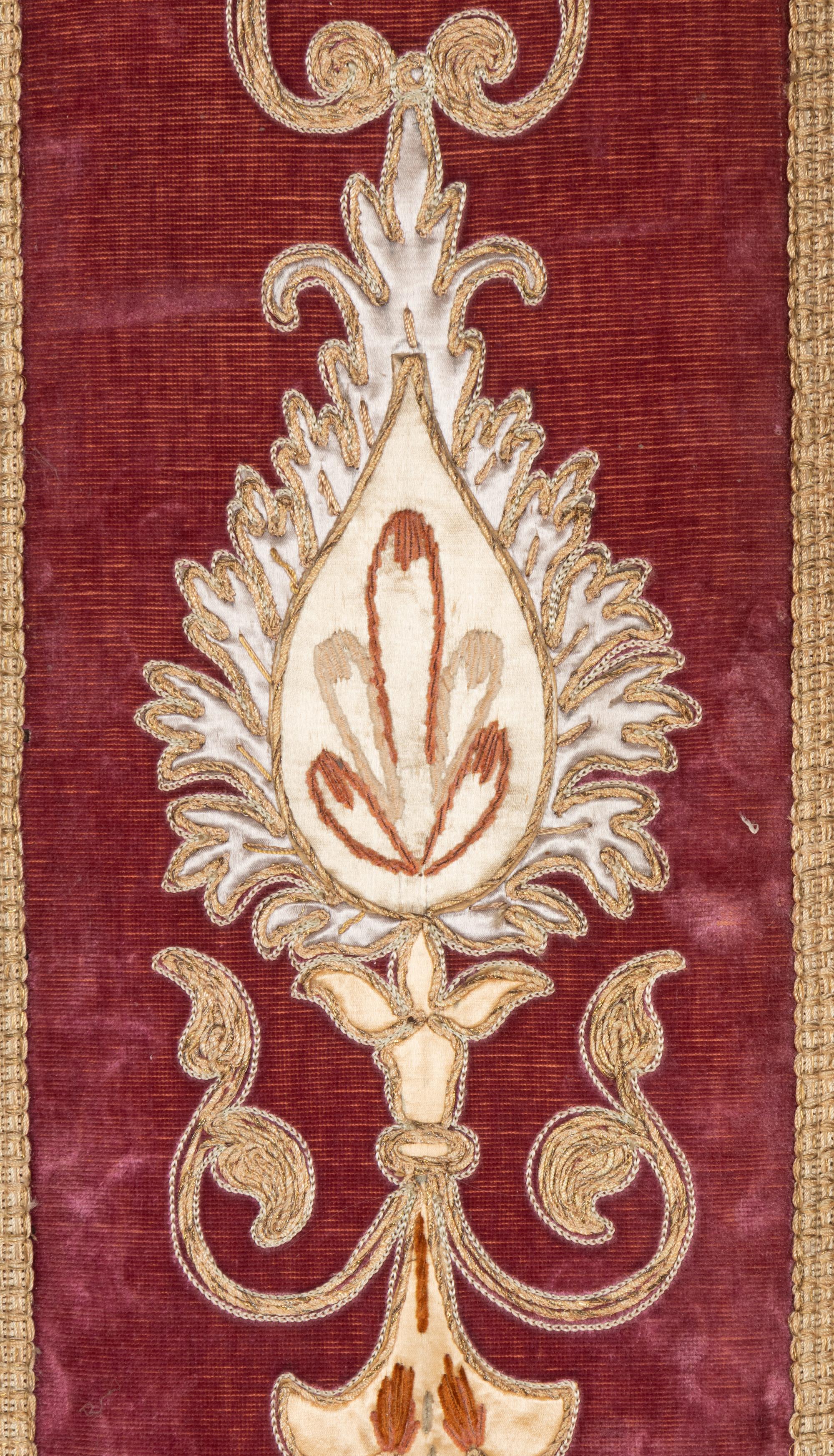 A Set of Four Continental Metallic Thread Embroidered Panels