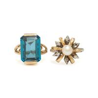 Blue Topaz Ring and Cultured Pearl Ring