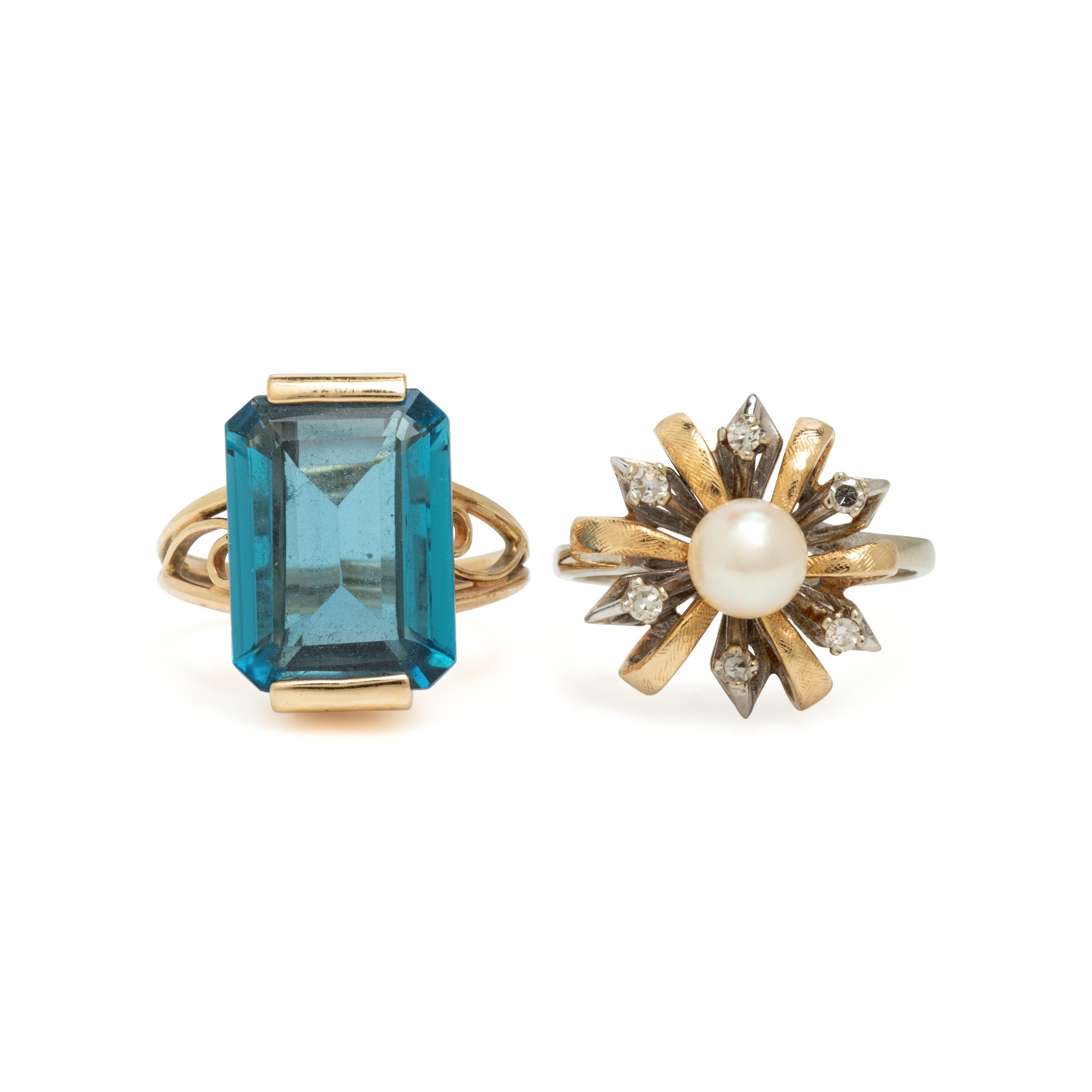 Blue Topaz Ring and Cultured Pearl Ring